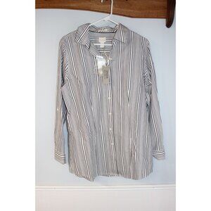 Chicos Effortless Striped Button-Up Shirt Black/White Size 2 NWT casual
